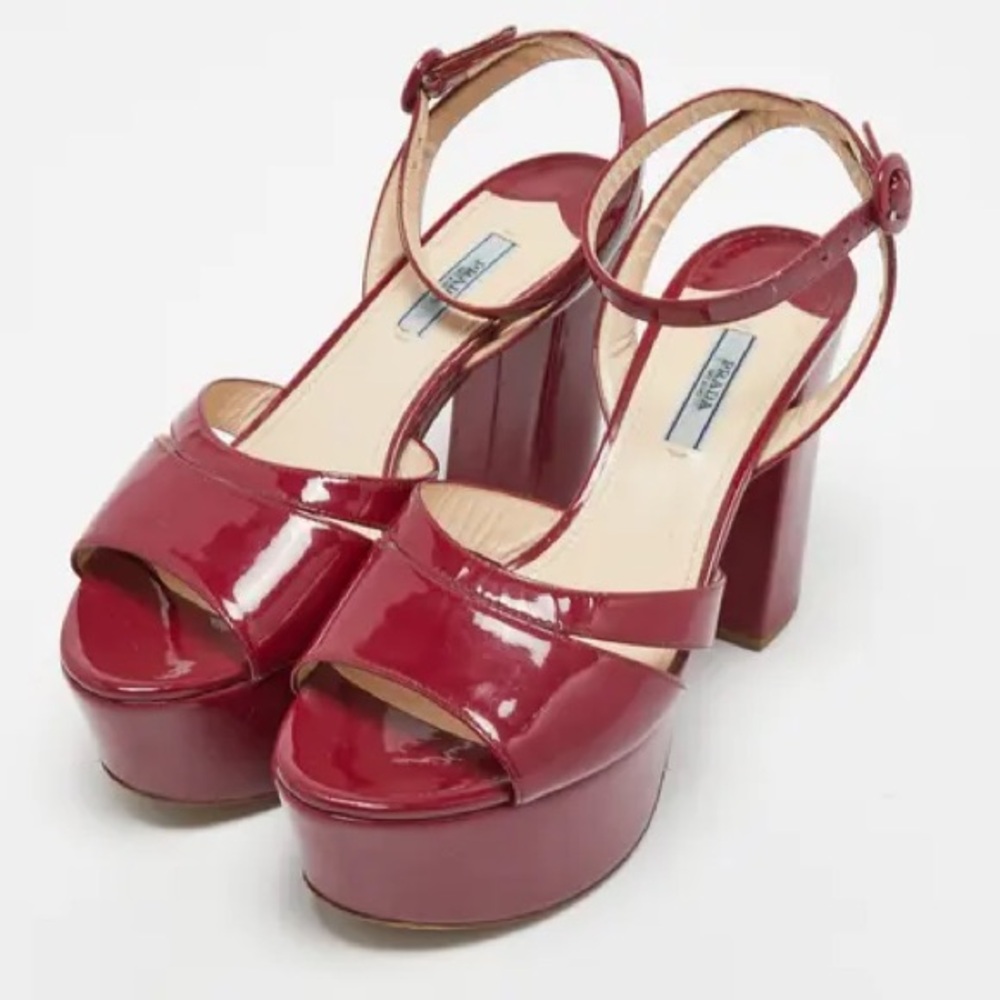 Prada Wine Red Patent Platforms